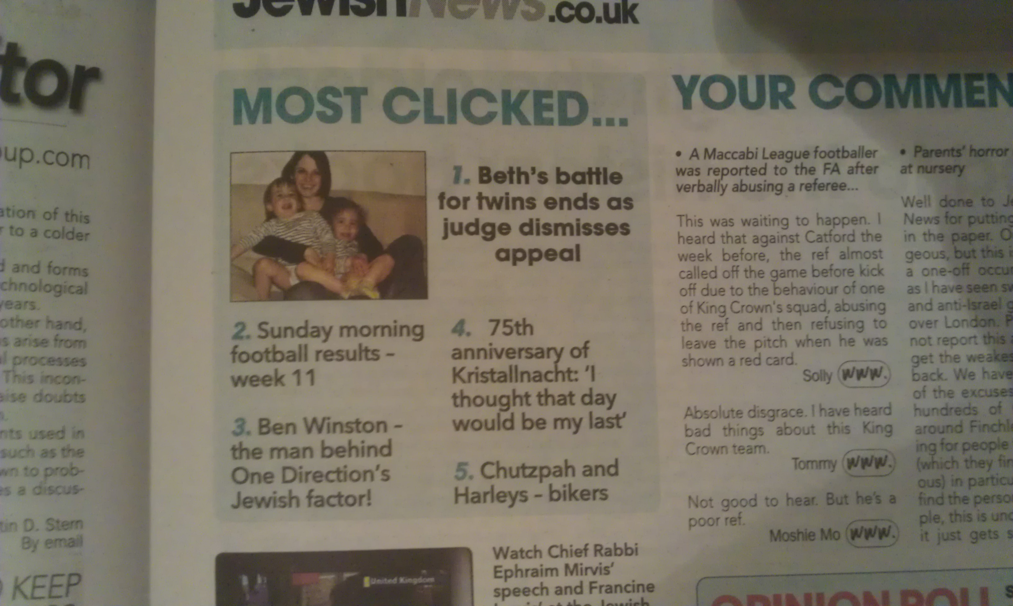 Most Clicked Item on the Jewish News website