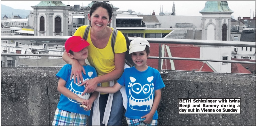 BETH Schlesinger with twins Benji and Sammy during a day out in Vienna on Sunday